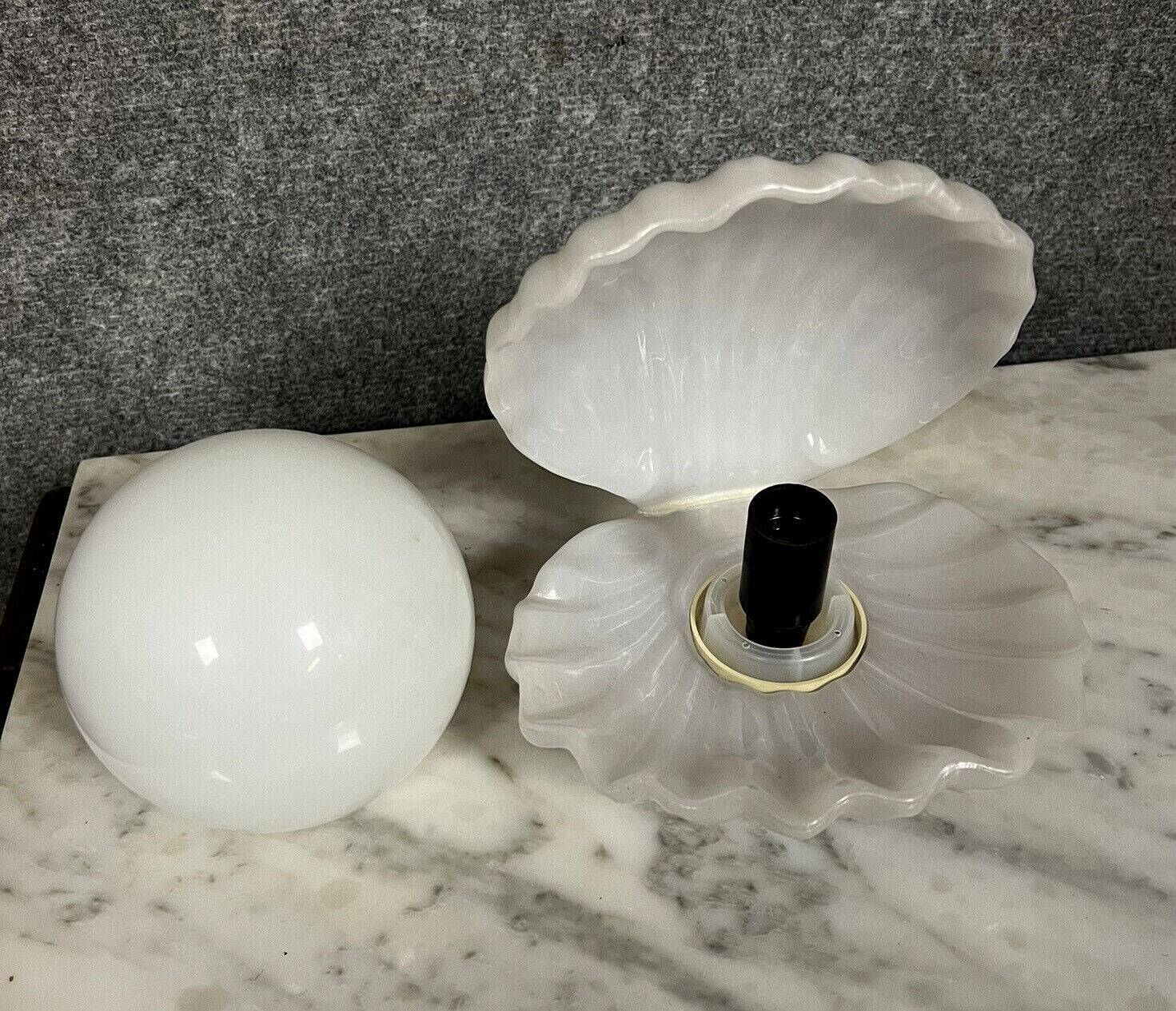 Vintage enameled ceramic table lamp in the shape of an open shell