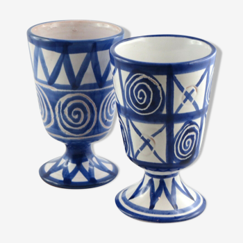 Duo mazagran/blue calice Robert Picault ceramic Vallauris