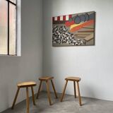 Set of 3 oak tripod stools