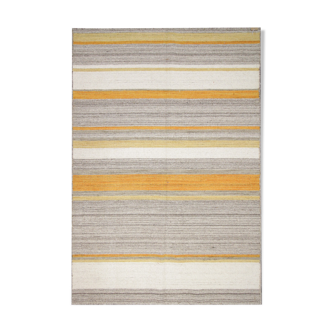 Modern Yellow Grey Wool Kilim Handwoven Contemporary Wool Area Rug- 123x177cm