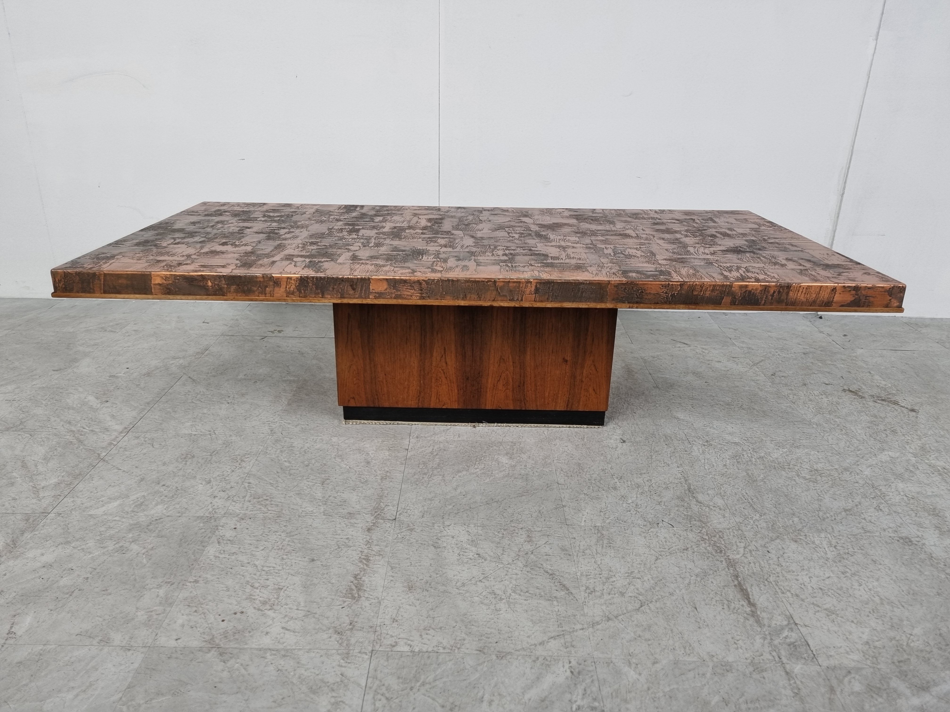 Vintage copper plated brutalist coffee table, 1970s