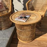 Set of two vintage rattan armchairs and table