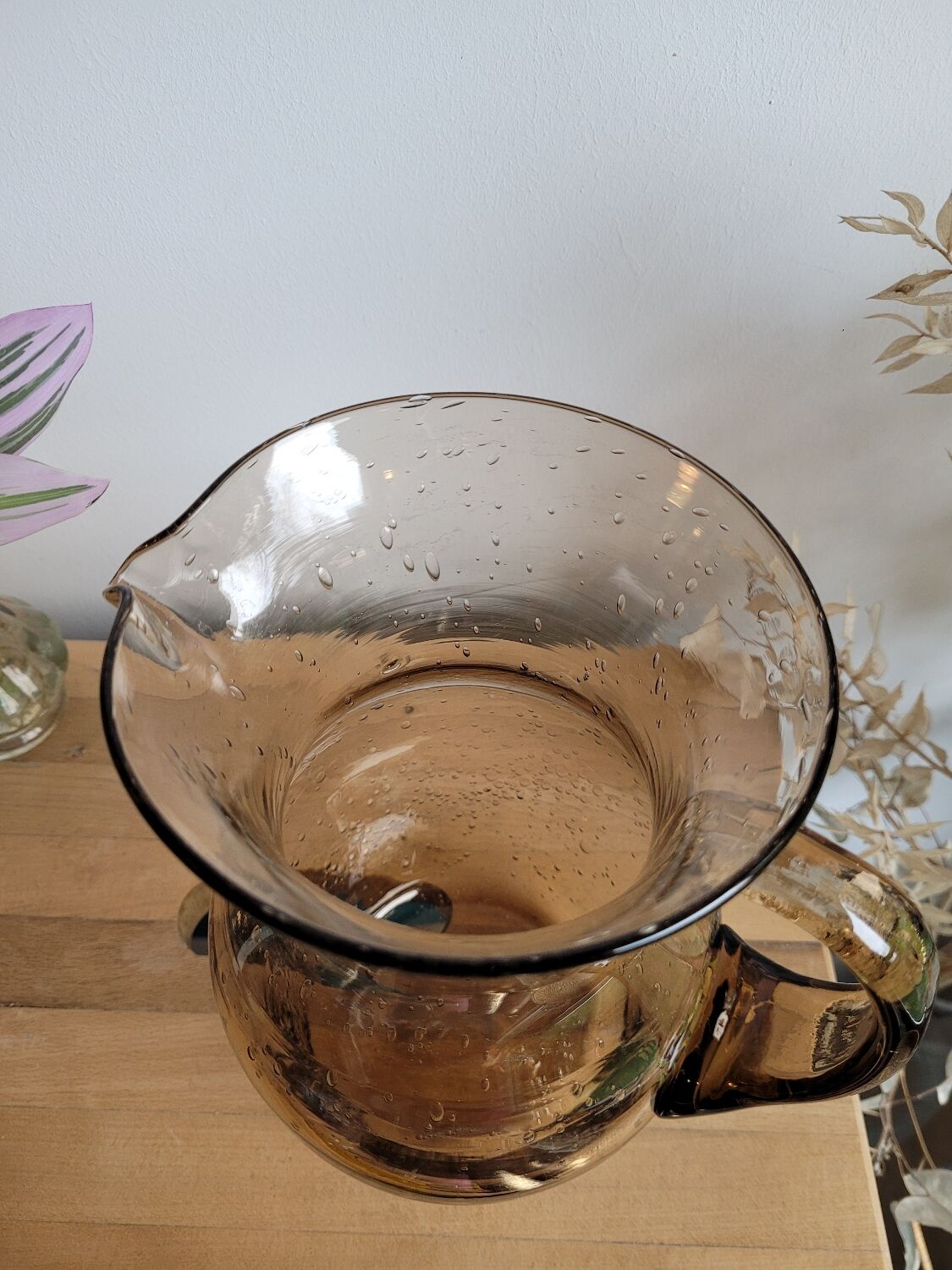 Smoked blown glass pitcher