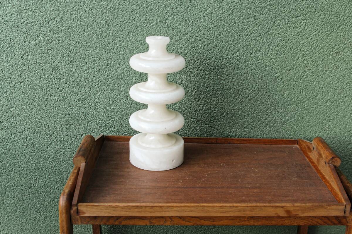 70s designer lamp base, twisted white marble