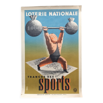 Affiche originale loterie sports haltérophilie 1939 - Derouet Lesacq