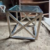 Small vintage steel and glass coffee table