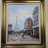 Bernard: oil on canvas view of the Eiffel Tower in Paris around 1970
