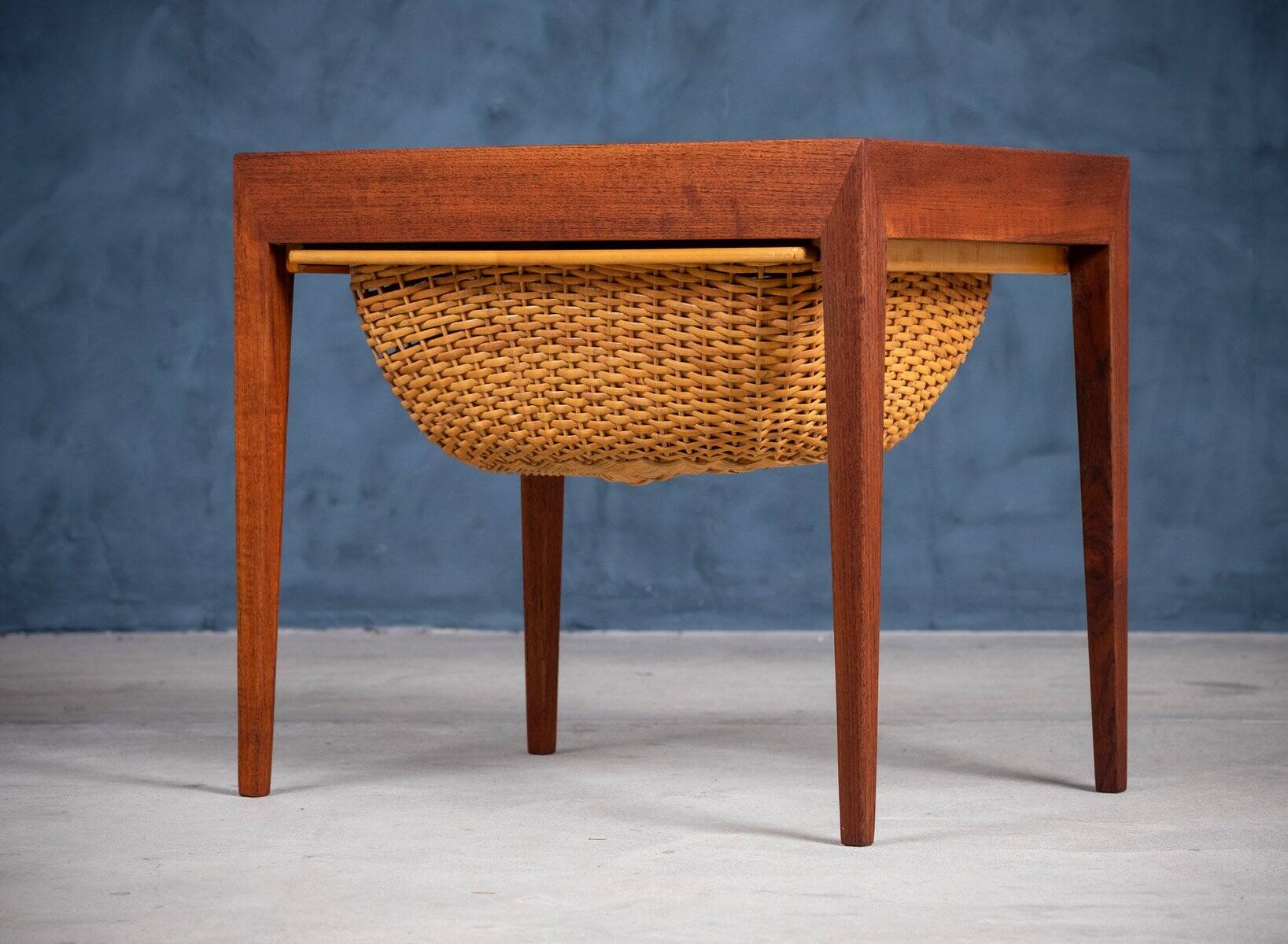 Mid-Century Teak Nightstand or Sewing Table by Severin Hansen for Haslev Møbelsnedkeri, Denmark, 1950s