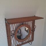 Rattan wall-mounted coat rack with mirror