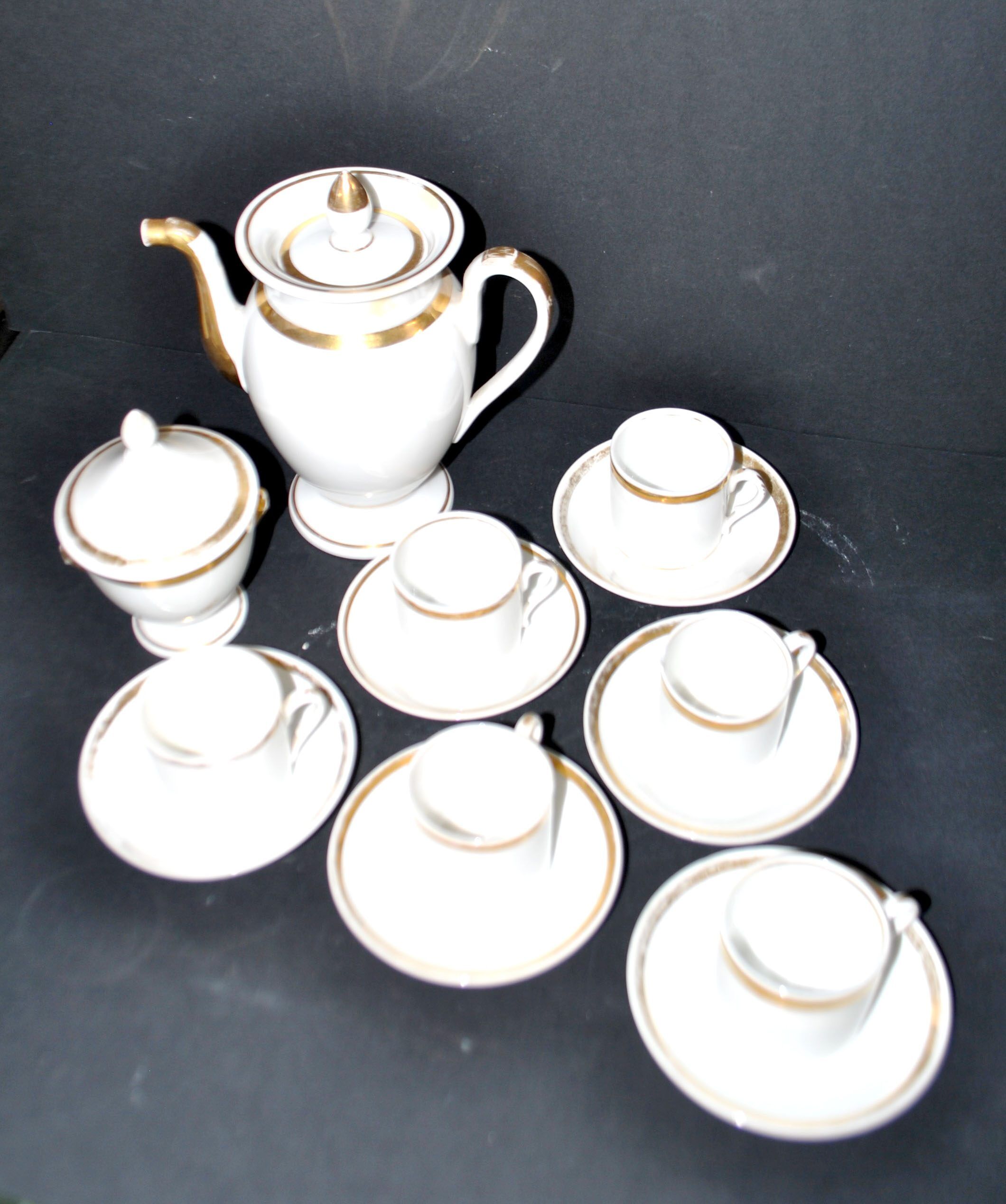 Empire coffee service in porcelain, 19th century swan neck, Paris porcelain