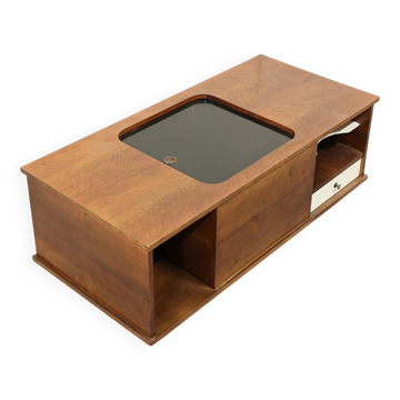 Cabinet de bar en bois italien des années 1970 sur roulettes