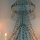 Beaded bag chandelier, six lights, circa 1800