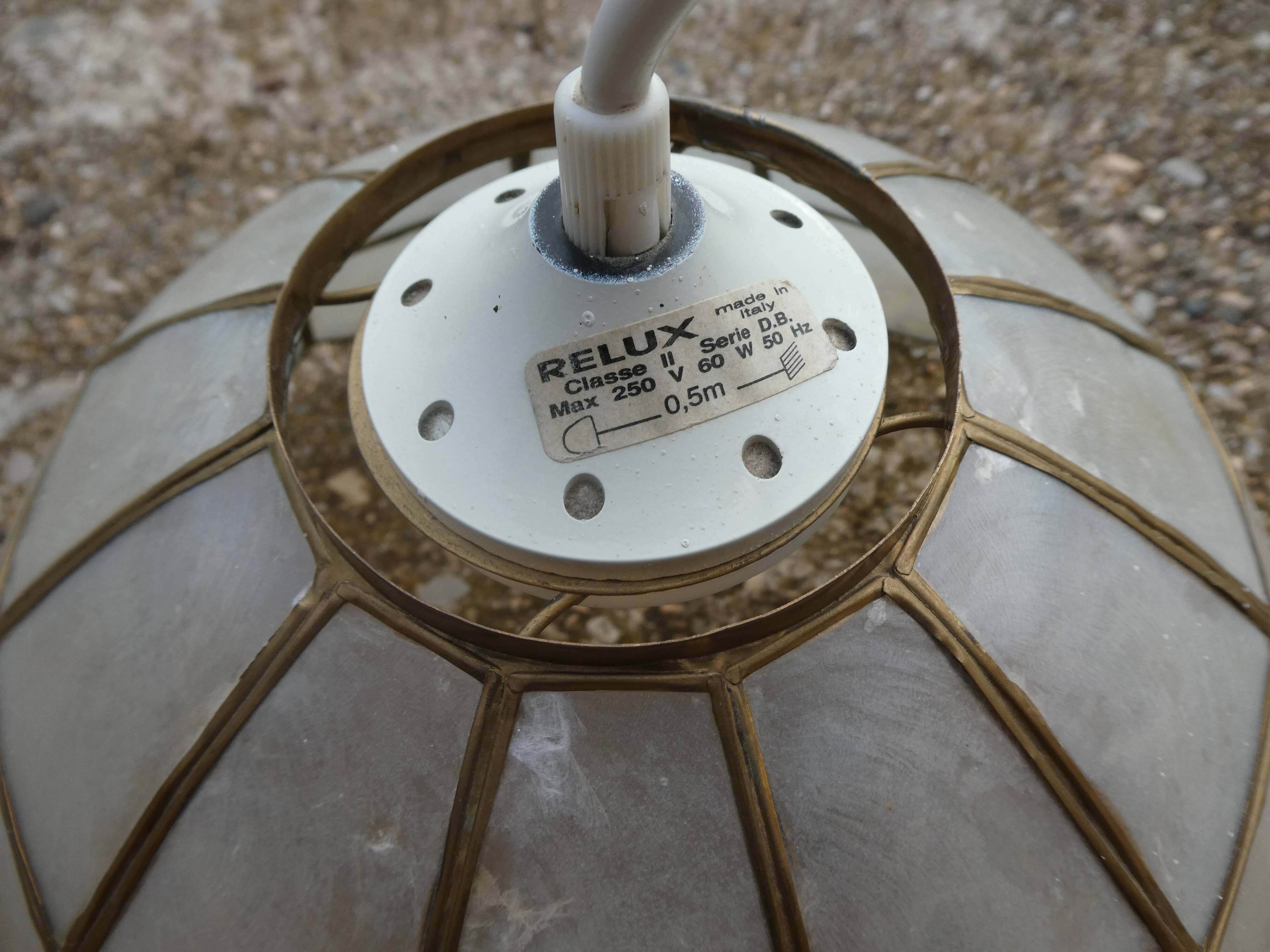 Suspension of old lampshade in mother-of-pearl and brass