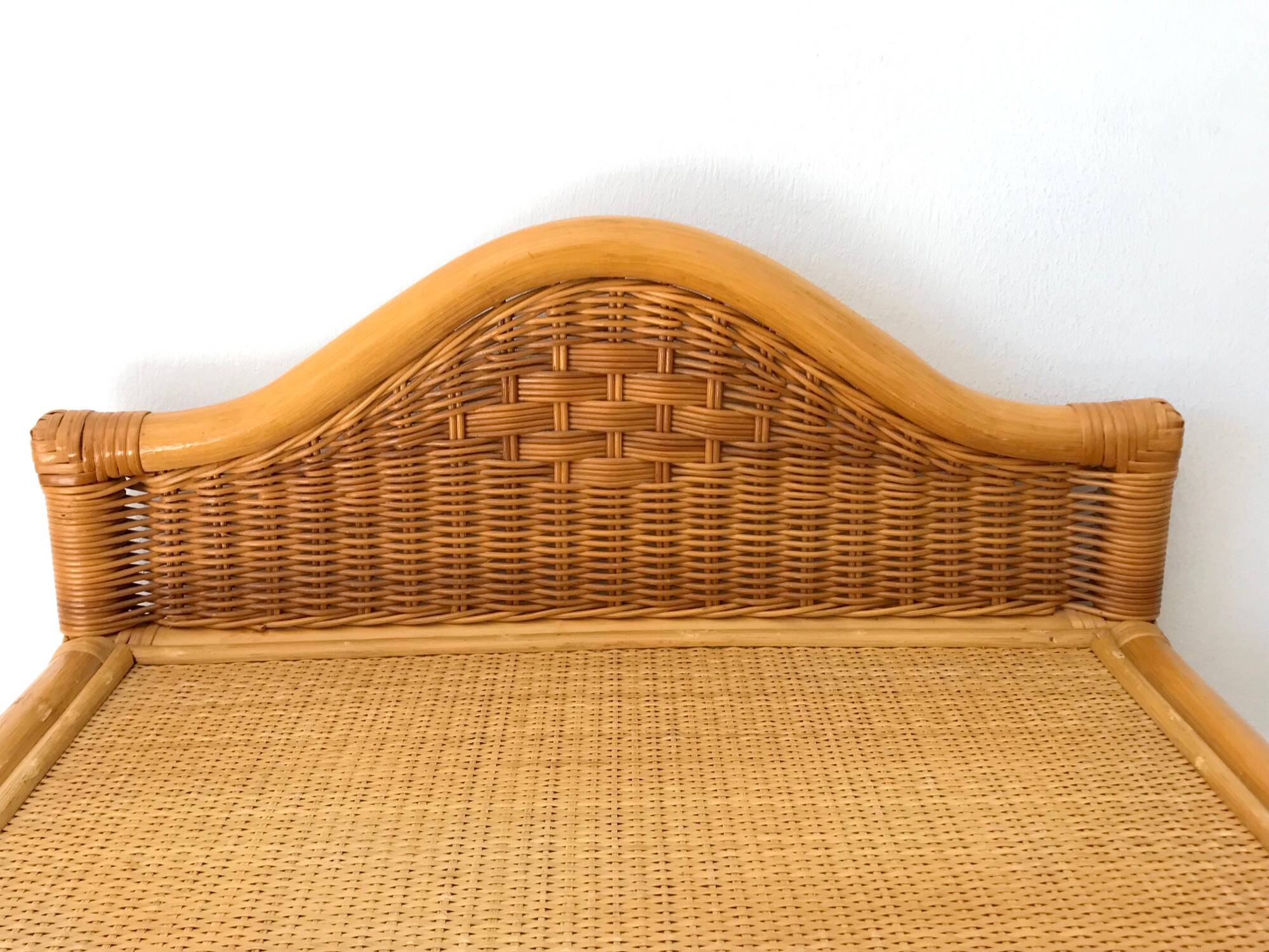 Vintage 80s rattan bedside table