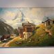 Old painting, Swiss mountain landscape signed H Herzer, mid-XX century