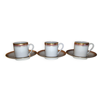 Tasses et soucoupes en porcelaine de Limoges et marli doré