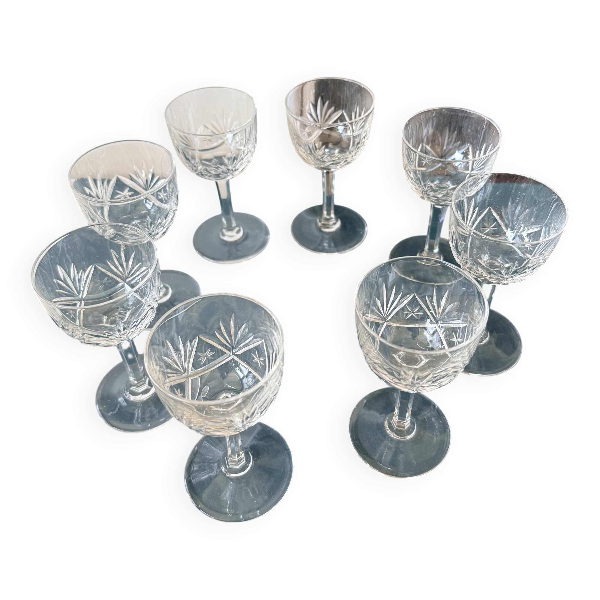 8 cut crystal aperitif glasses from Lorraine