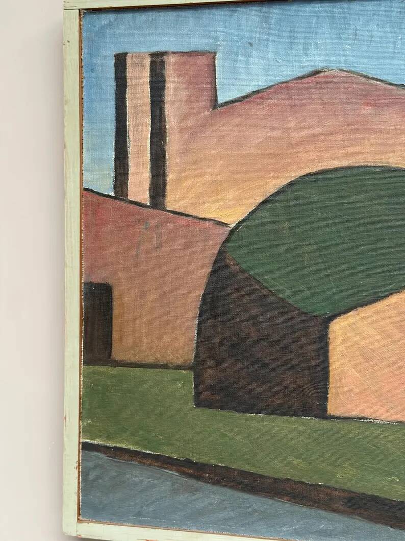 Large Original Swedish Oil on Canvas – "Spansk By" by Emil Clahr (1905–1983) – Signed – 1961 – Vintage & Framed