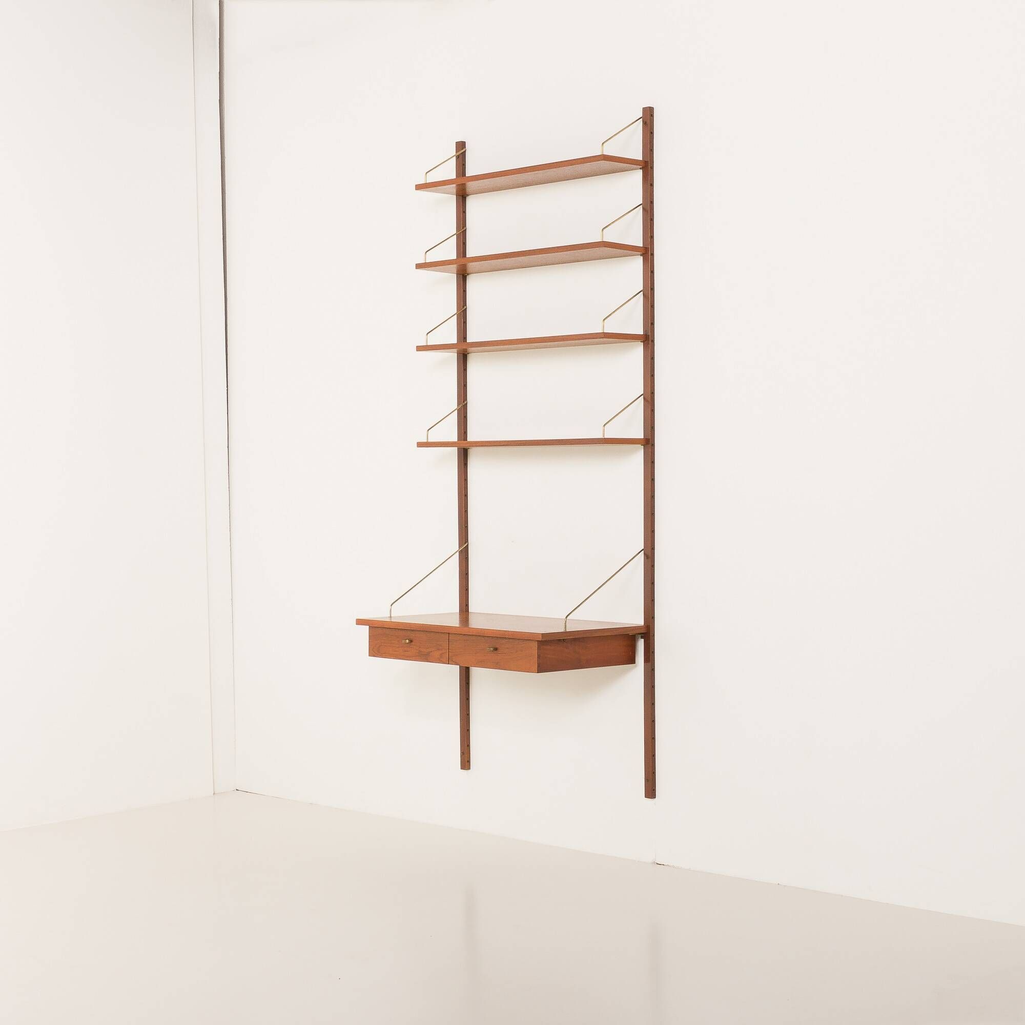 Danish vintage teak home office shelving unit, 1960s