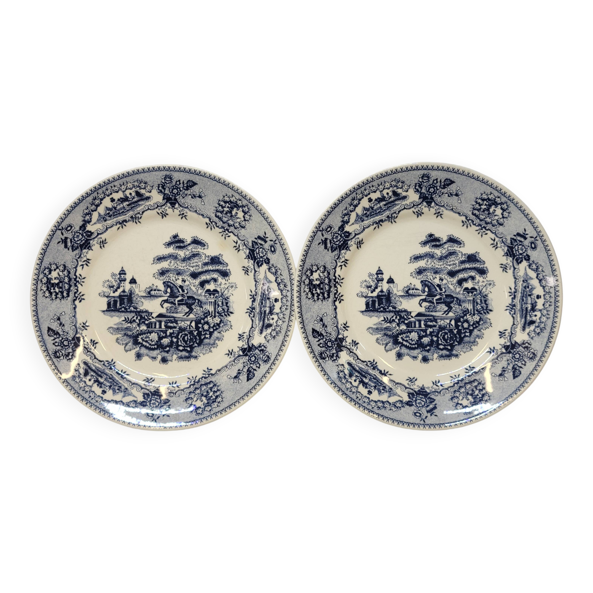 2 Antique Gilman Sacavem Statue Dinner Plates / Serving Dishes