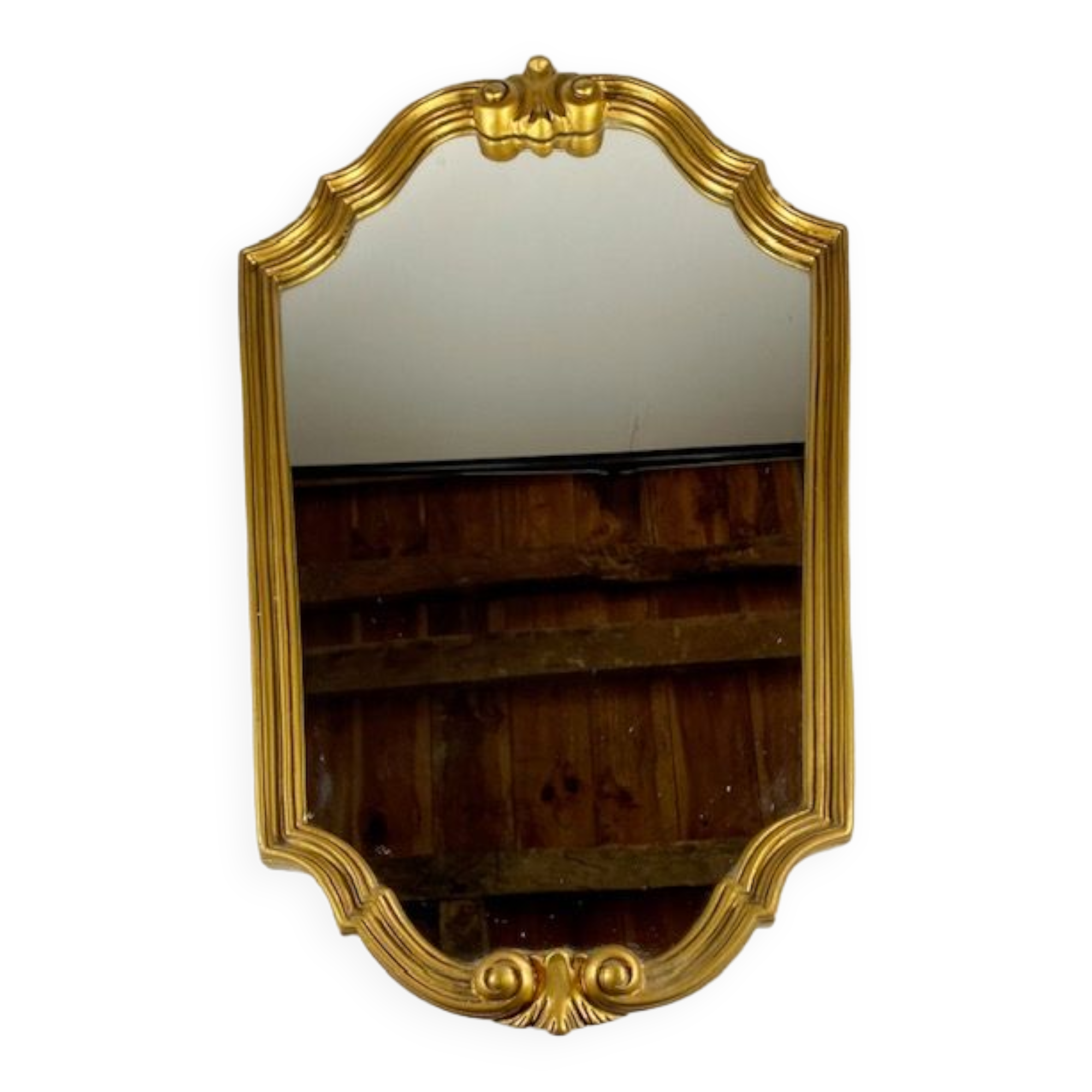 Hexagonal mirror in gilded wood