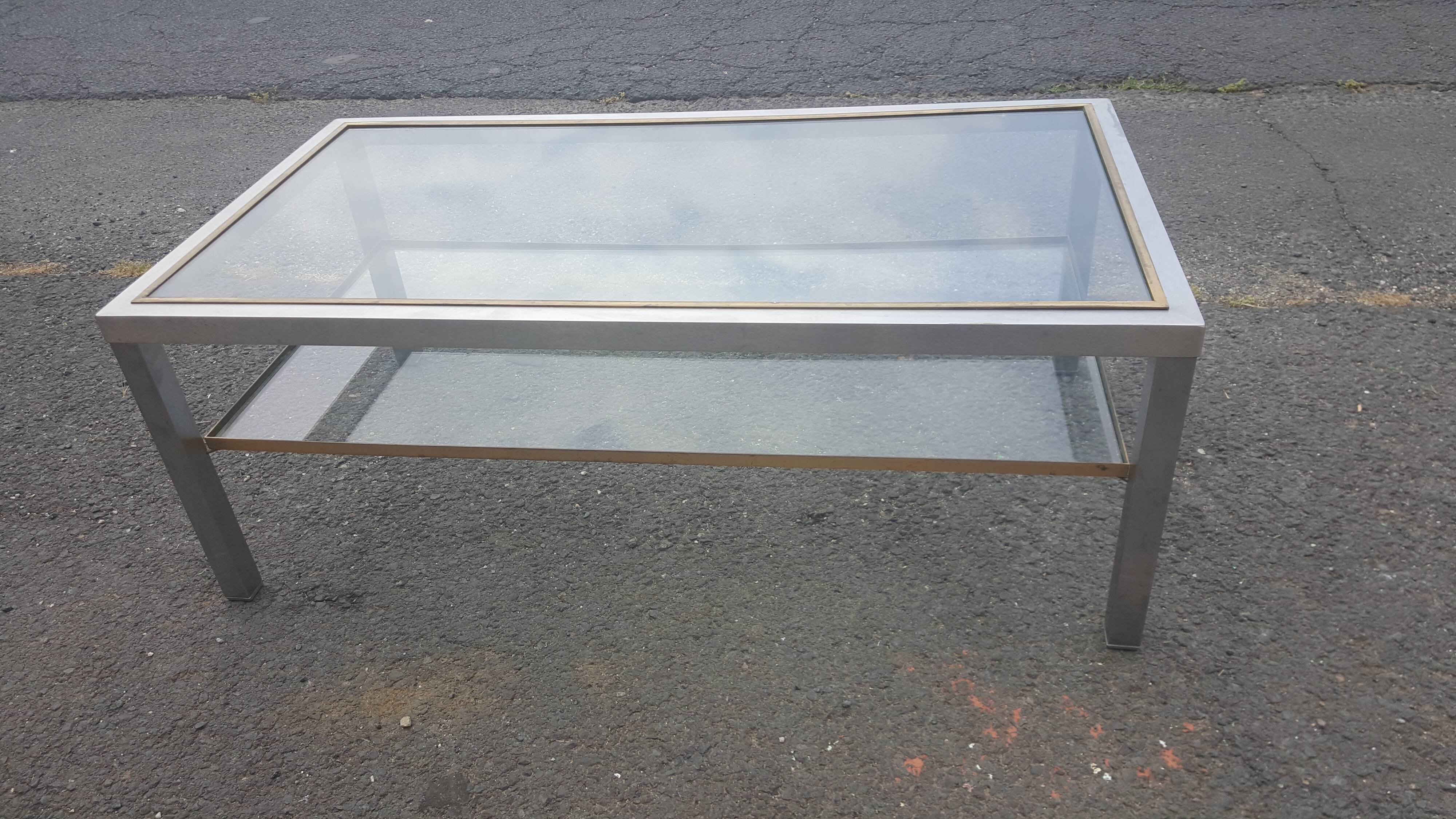 Steel coffee table, bronze and translucent glass circa 1970