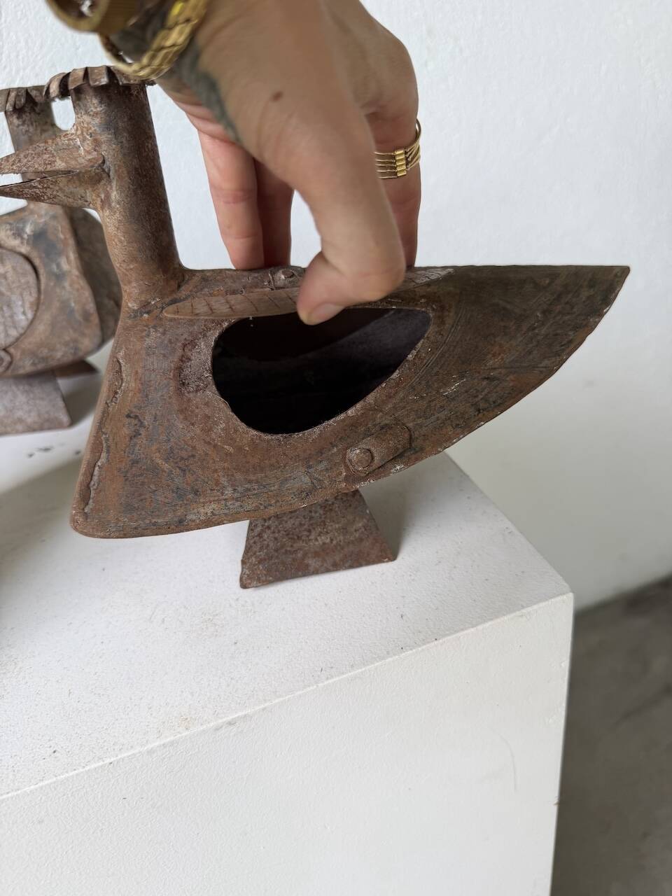 Series of three brutalist Folk Art candle holders