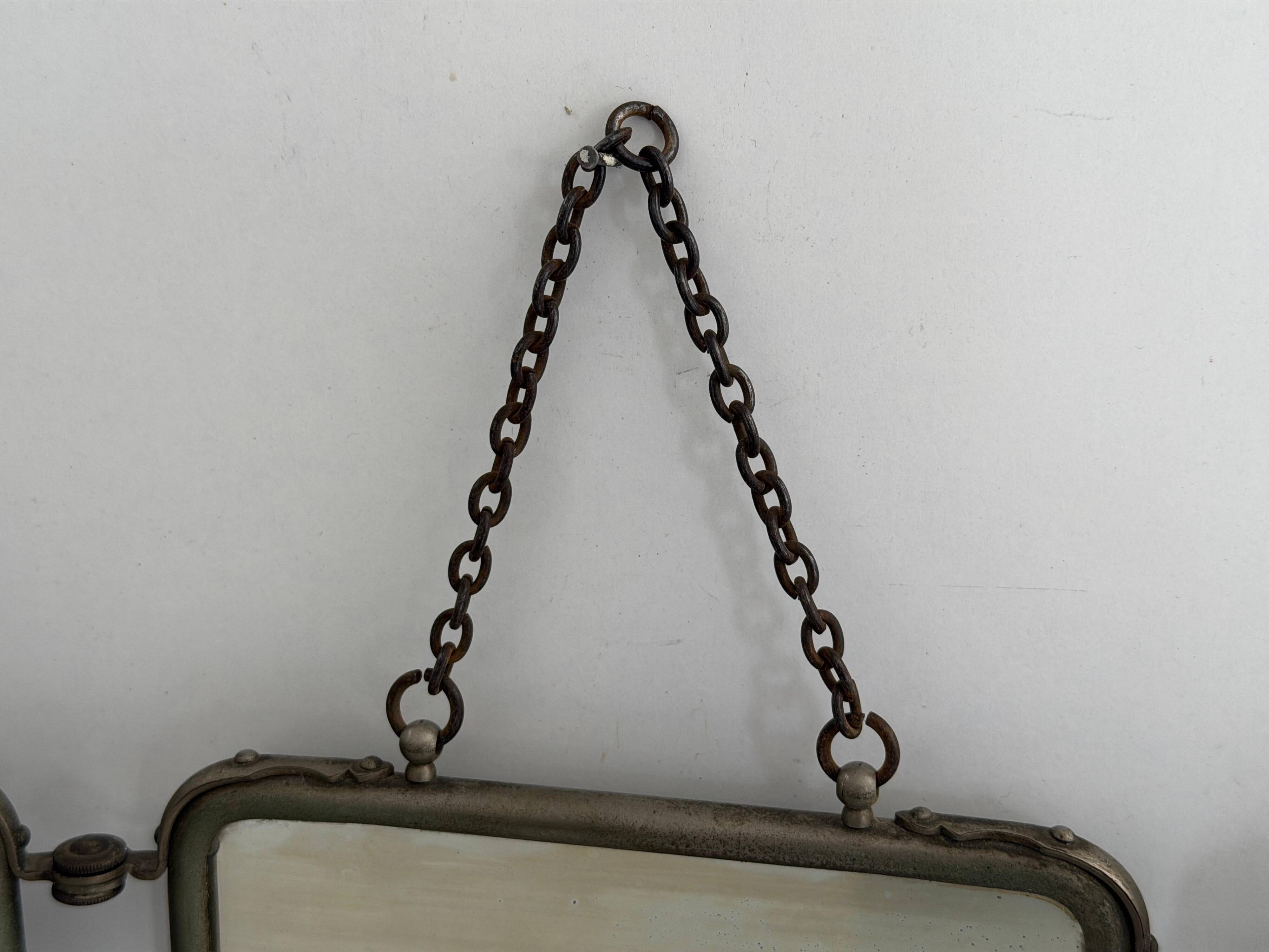 Art Deco 3 Nickel-plated glass covers Table or wall mirror, 1940s, Italy