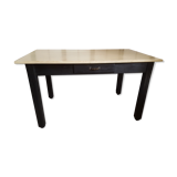 Farm table, dining, oak and pine patinated black and pale yellow