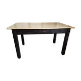 Farm table, dining, oak and pine patinated black and pale yellow