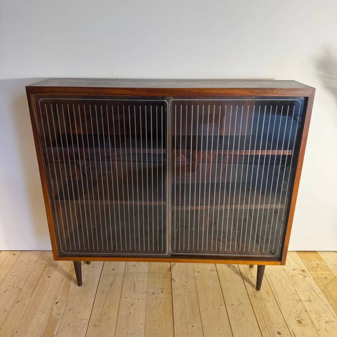 Vintage rosewood library with sliding glass doors – mid-century Scandinavian design