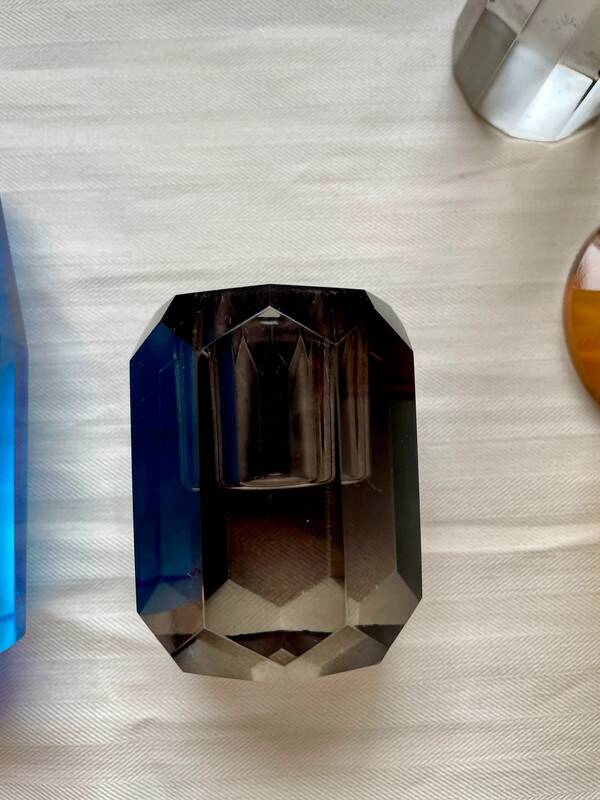 4 designer candle holders in colored glass