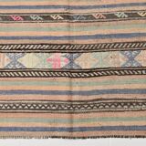 6x8 Green & Blue Striped Handmade Kilim Rug, 174x256Cm