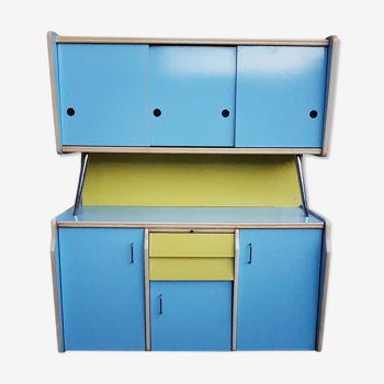 Buffet formica bleu et jaune vintage années 60