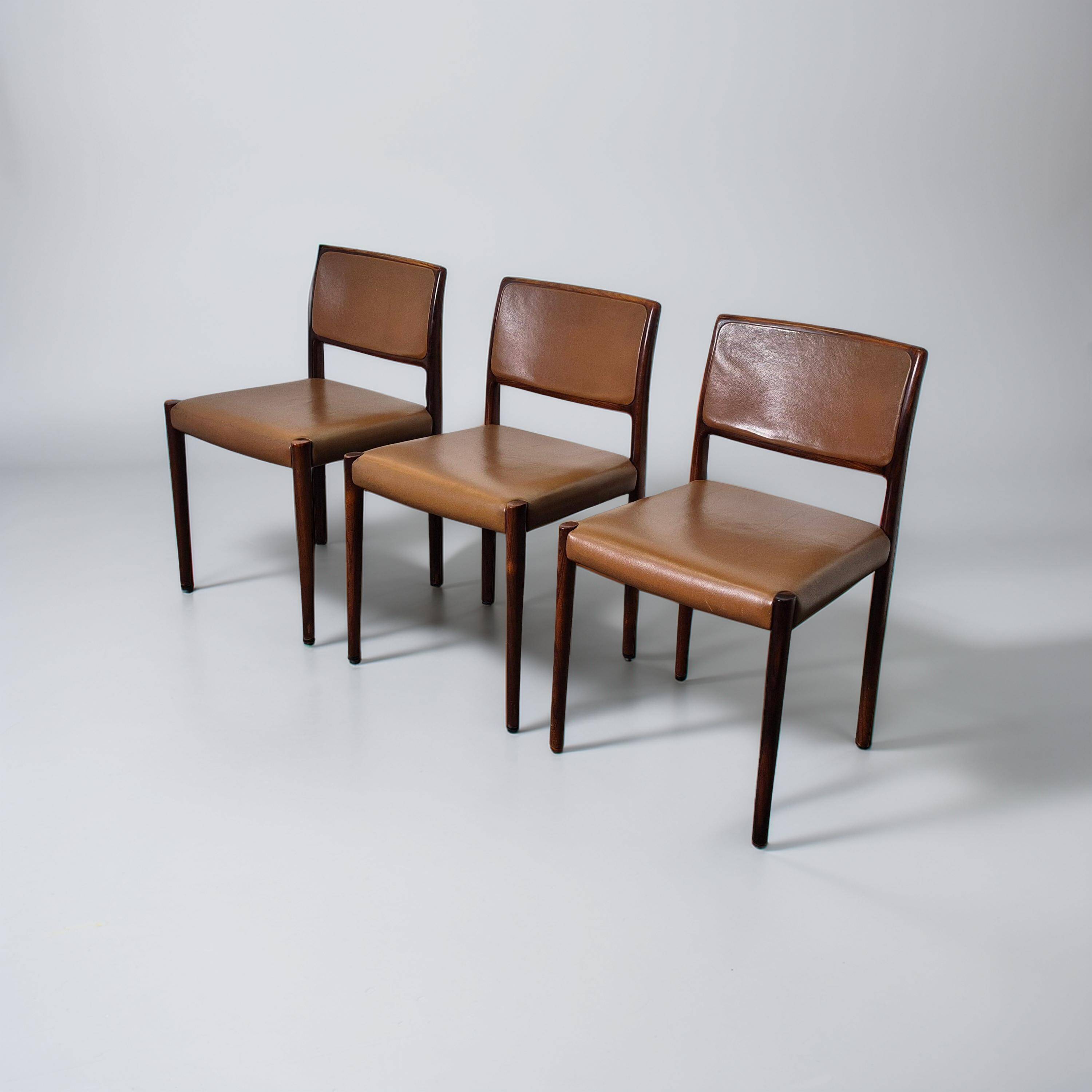 Mid-century modern cognac leather dining chairs, Germany 1960s