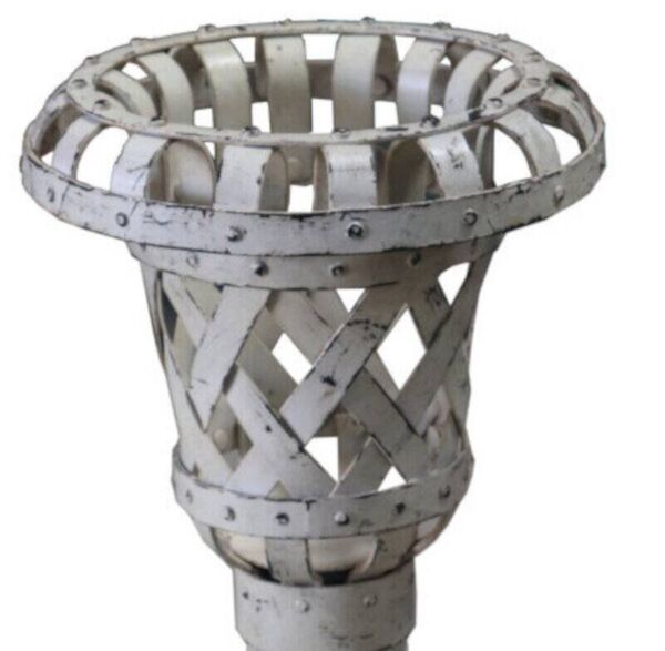 Cache Pot Vase Fleur Ancien Metal Blanc Decoration Jardin Inde 28x38cm 4,6kg