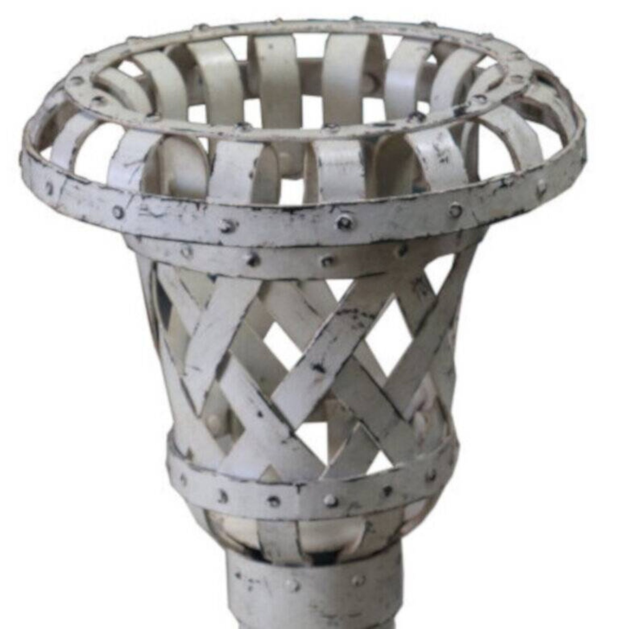 Cache Pot Flower Vase Old Metal White Garden Decoration India 28x38cm 4.6kg