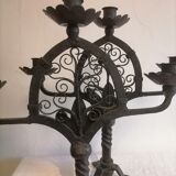 Pair of wrought iron candelabras. Mid-twentieth century.
