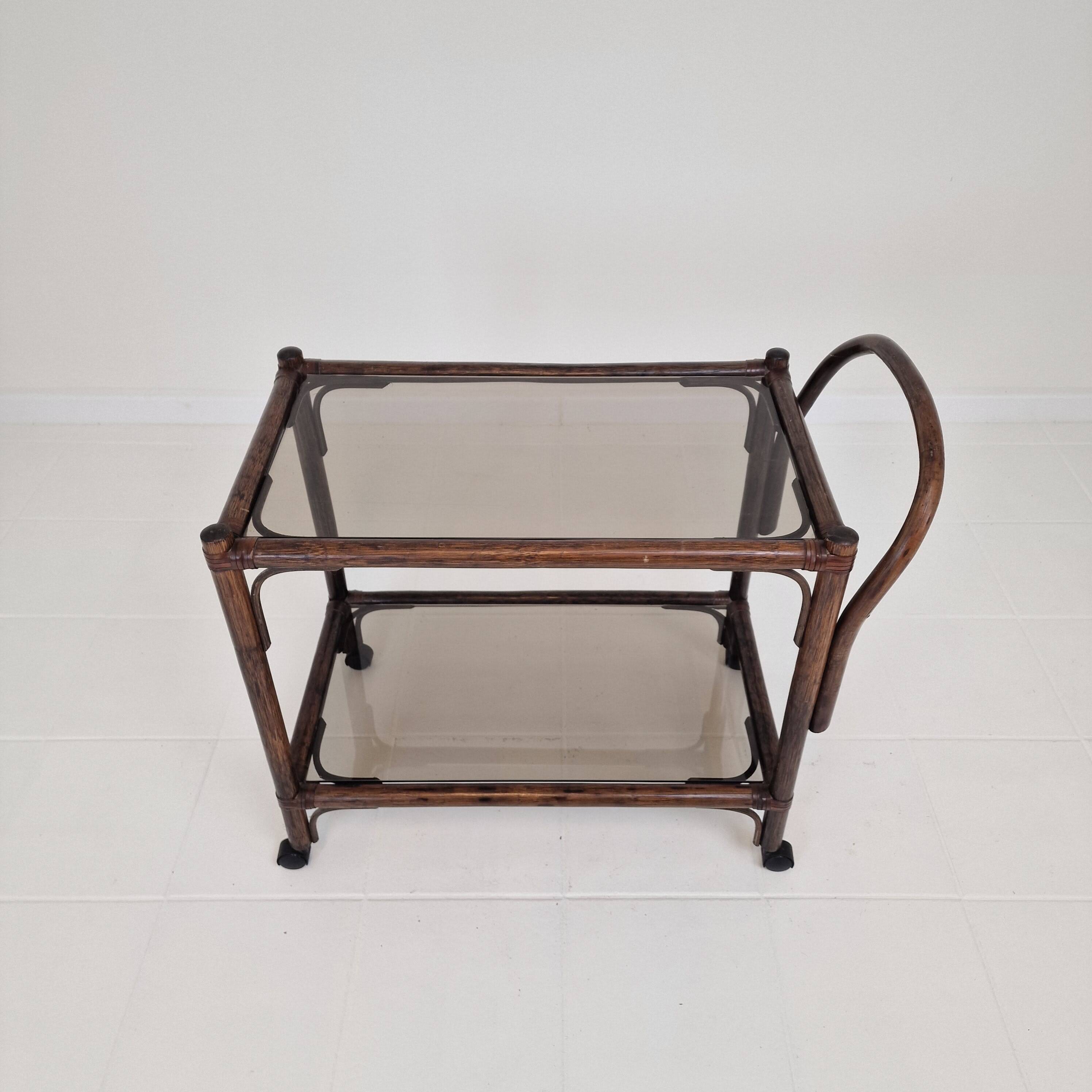 Italian Bas Card or Trolley in Bentwood and Smoked Glass, 1970's