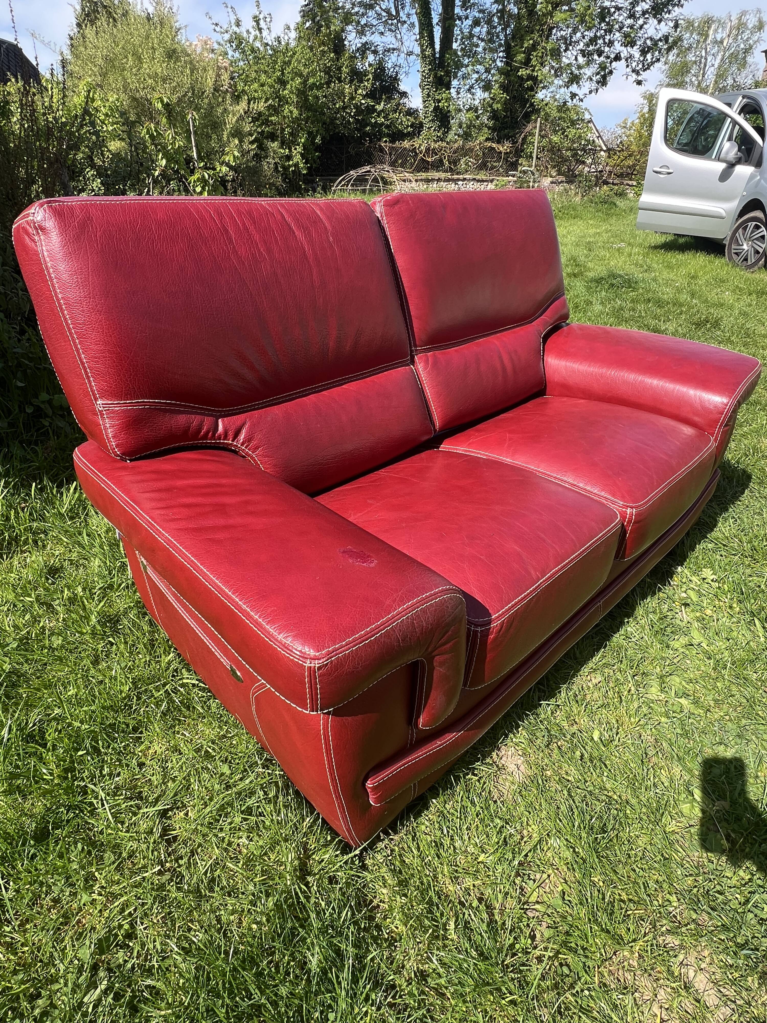Red leather sofa
