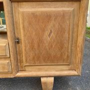 Renovated art deco sideboard in raw solid oak and gray marble 200cm