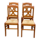 4 medium beech solid wood chairs with rush seats in Louis Philippe style