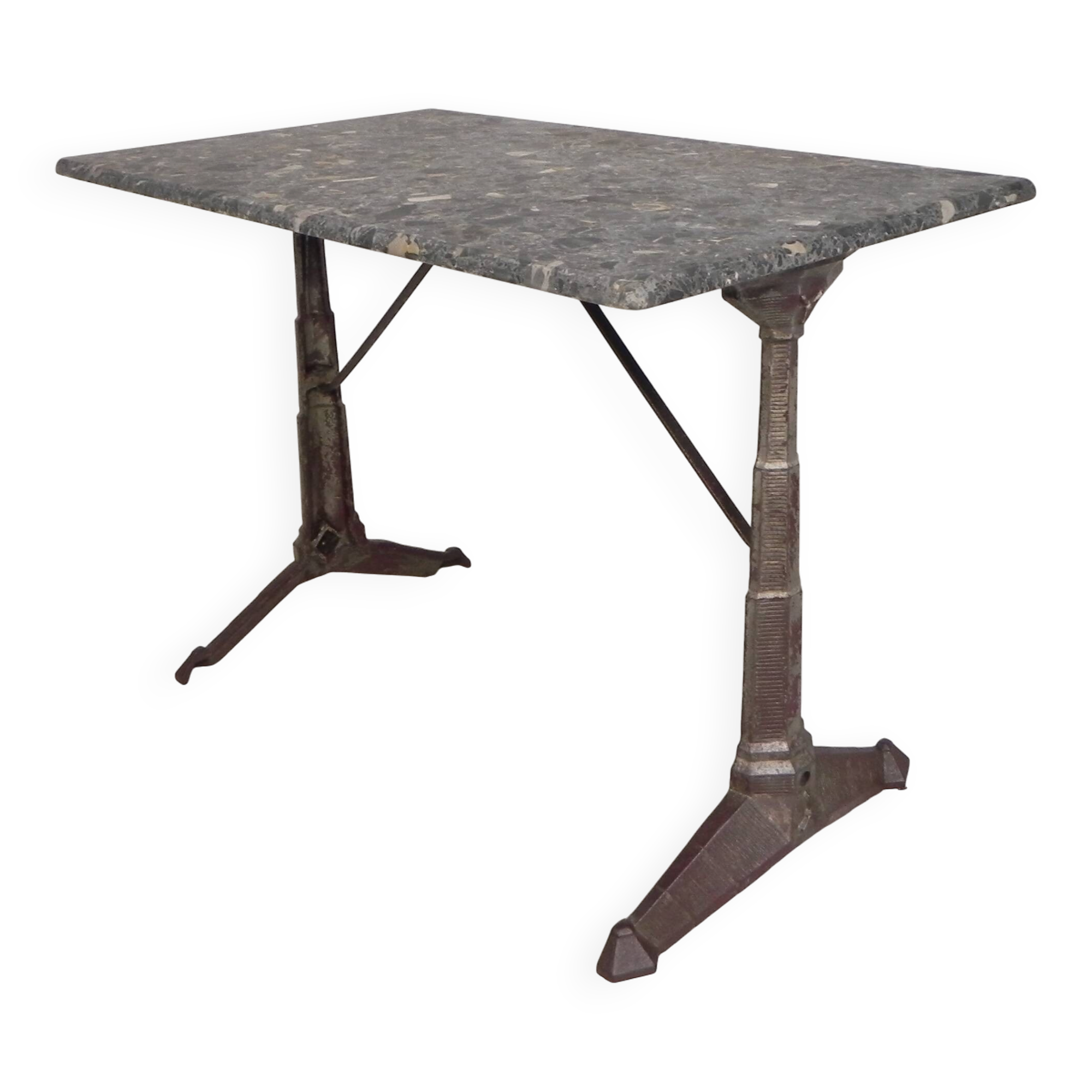 Table bistrot avec plateau en marbre et structure en fonte, années 1930