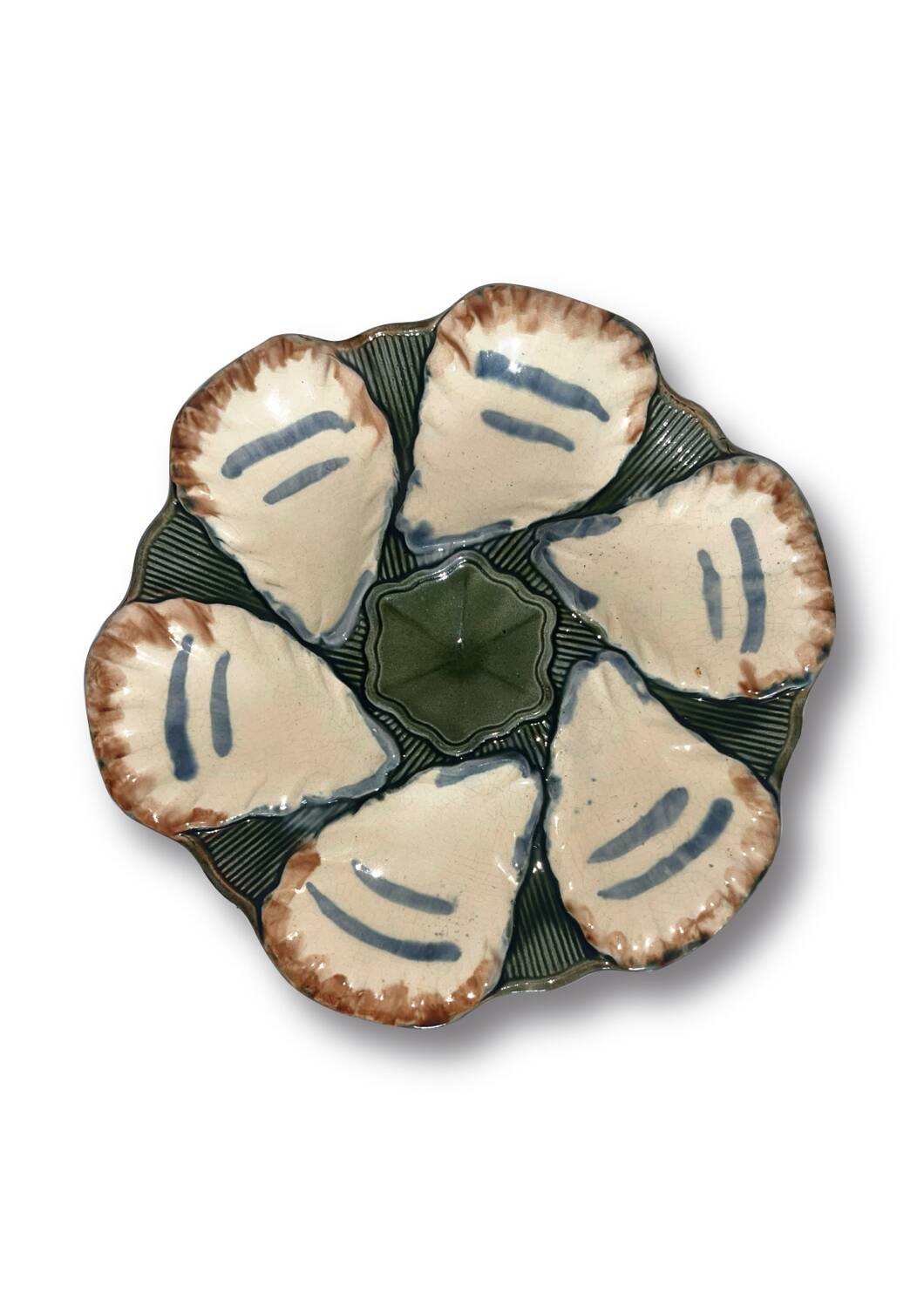 Old Terre de Fer oyster plate – Longchamp 1920, earthenware