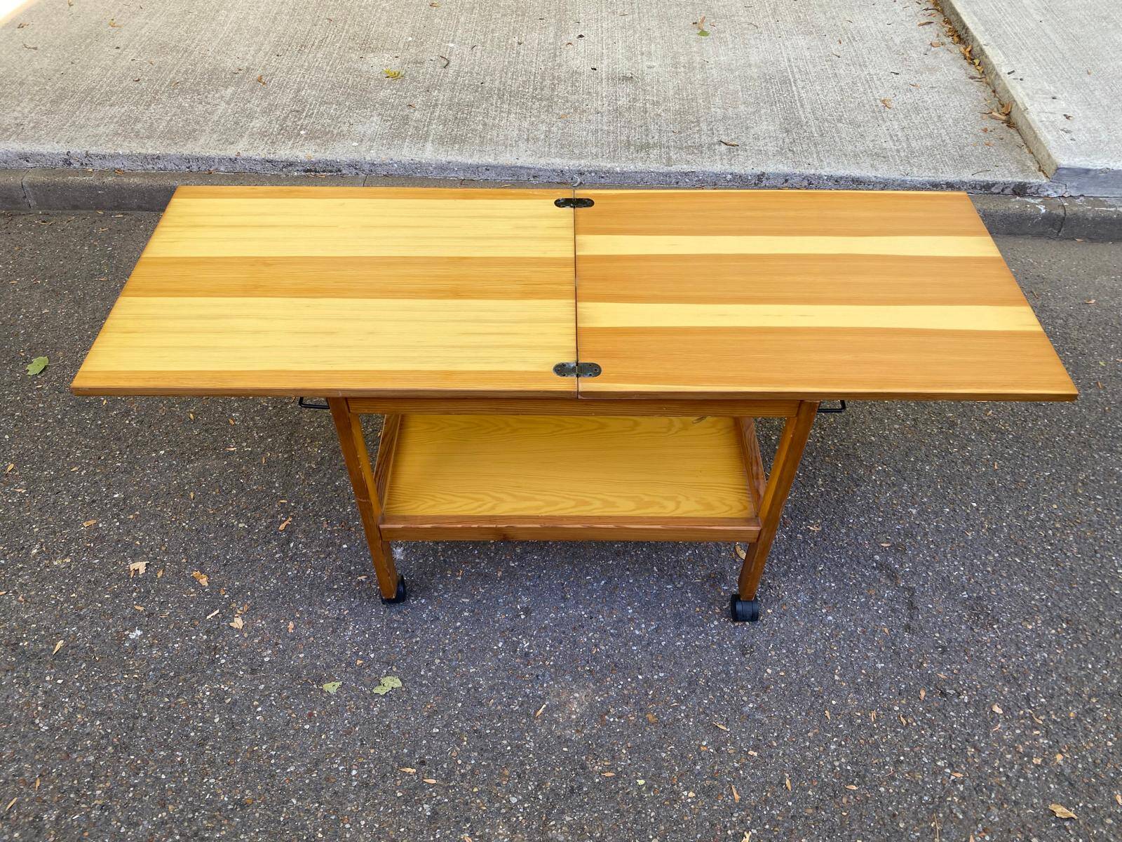 Scandinavian extendable solid wood side table folding 1980