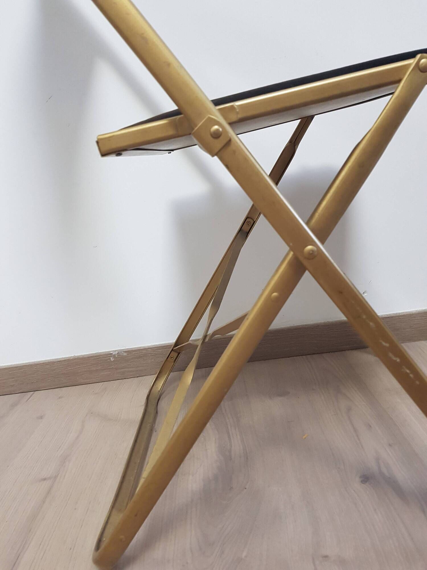Set of 4 opera theater folding chairs from the 70s two-tone velvet brass