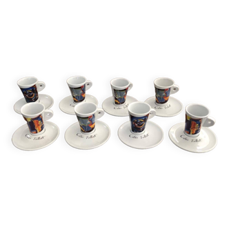 8 coffee cups with saucers - Cafés Folliet Collection