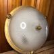 Old molded glass ceiling light + gold metal contour + vintage brass #a491