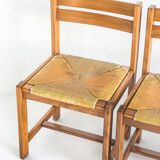 Ensemble table extensible et  4 chaises au design rationaliste en bois d'orme massif. France, 70's