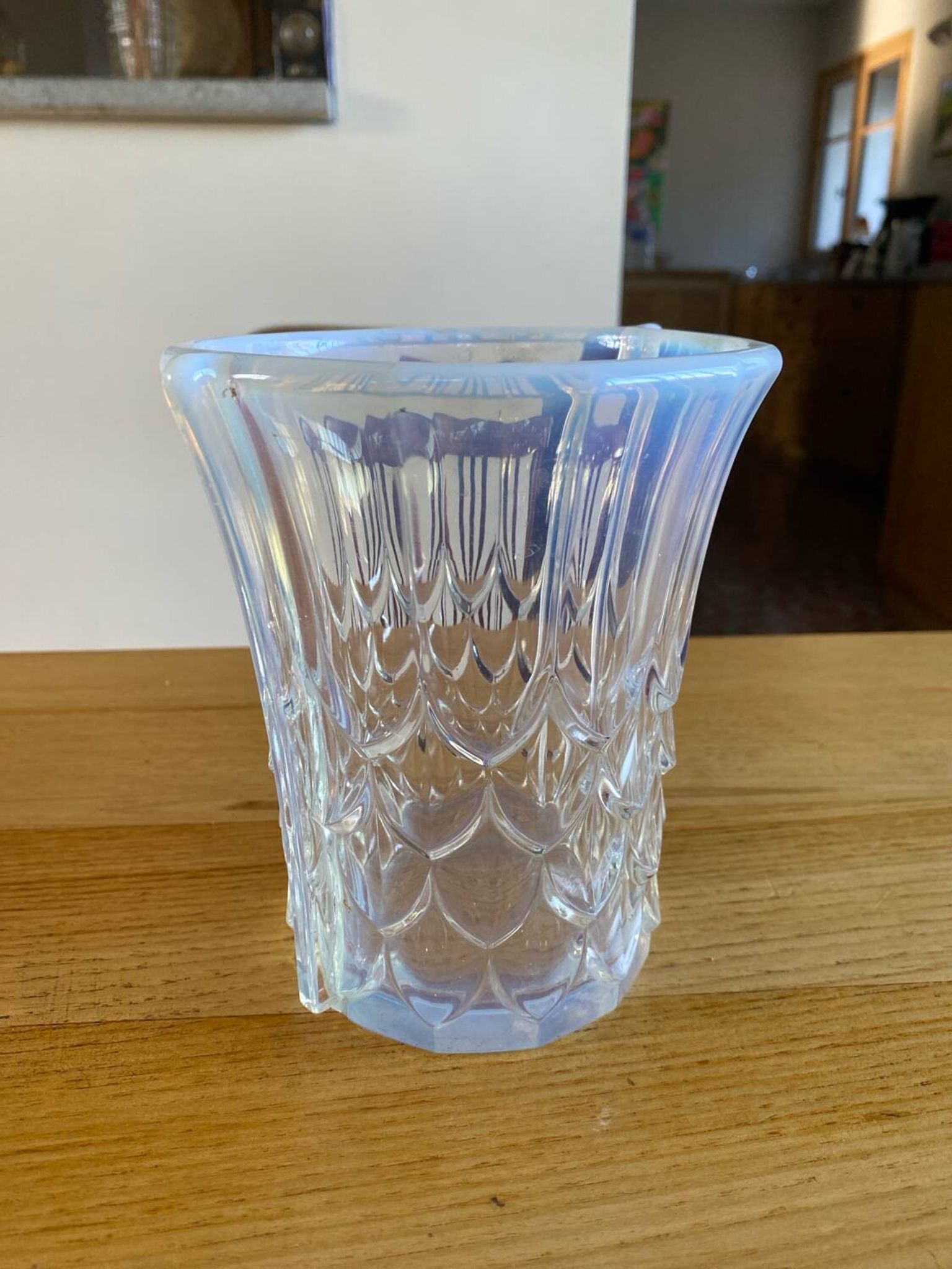 Blue iridescent glass vase